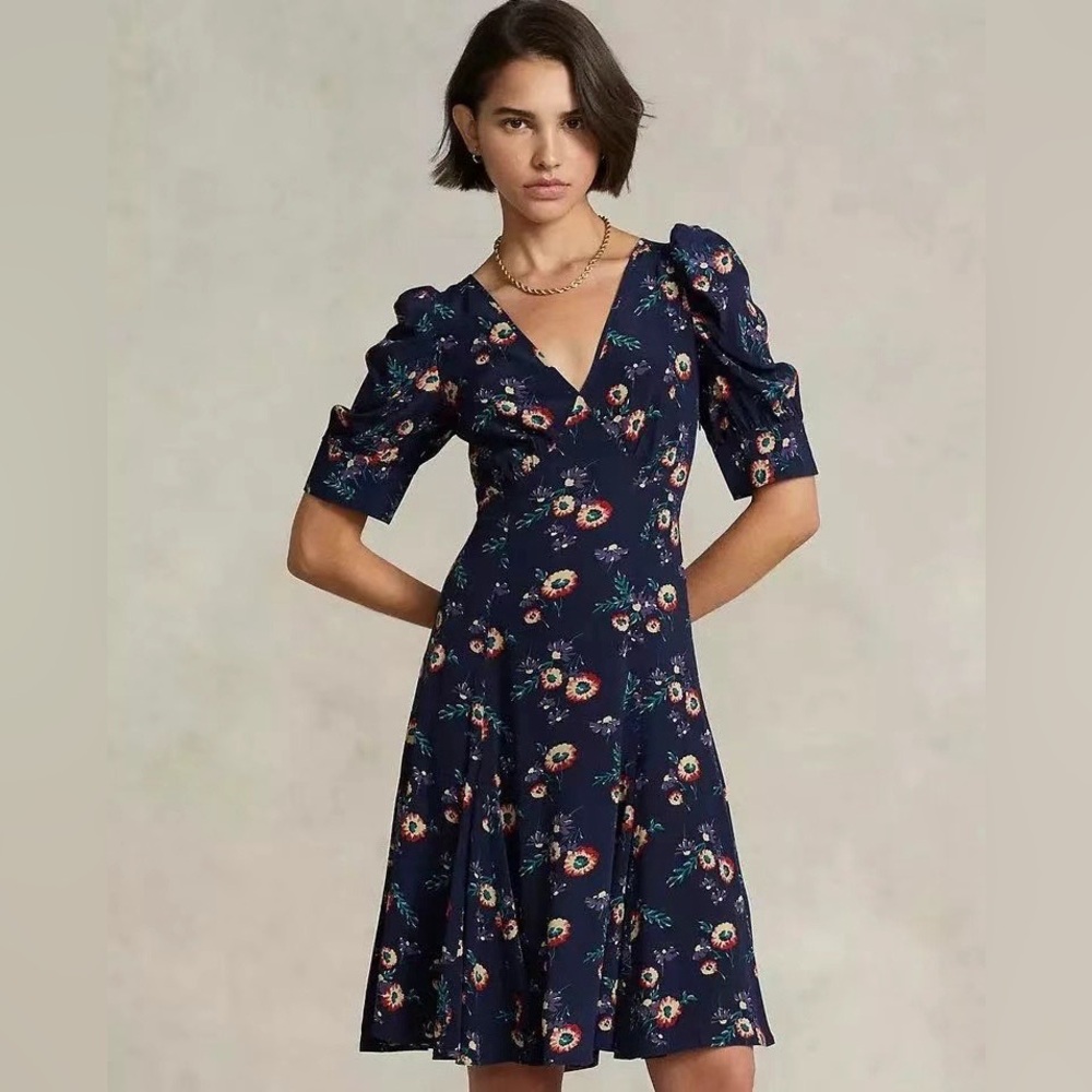 NWT Polo Ralph Lauren Women's Teo Floral Puff-sleeve Dress